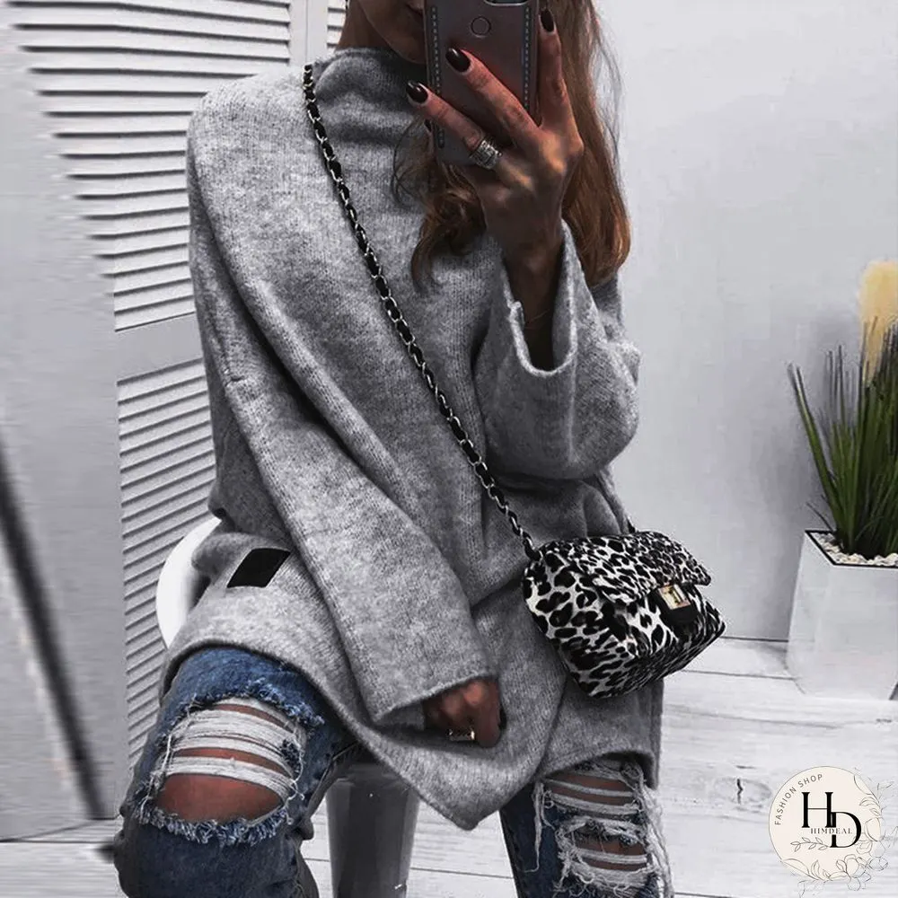 Fall Vintage Casual Appliqued Sweaters Women Loose Turtleneck Pullover Long Sleeve Sweater