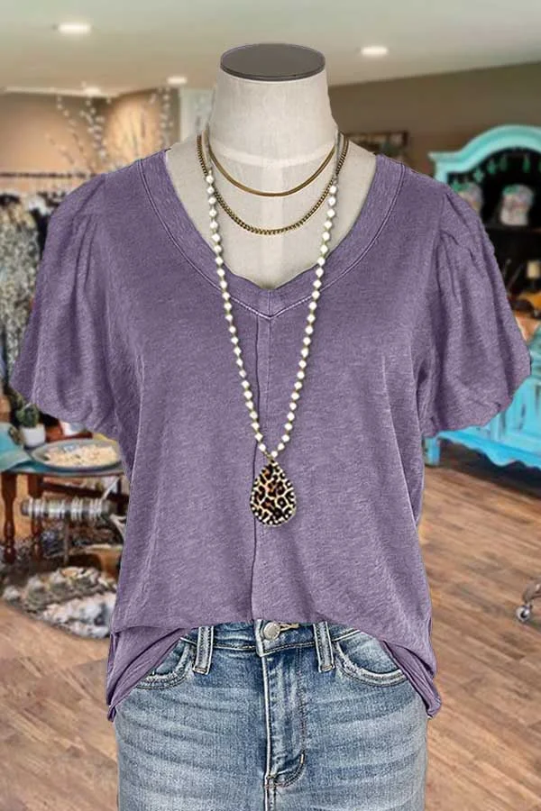 Casual Puff Sleeve V-Neck Top