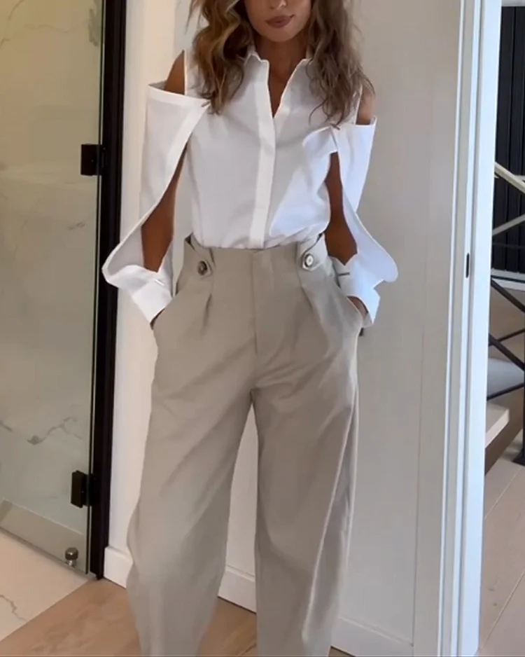 Lapel hollow solid color two-piece suit