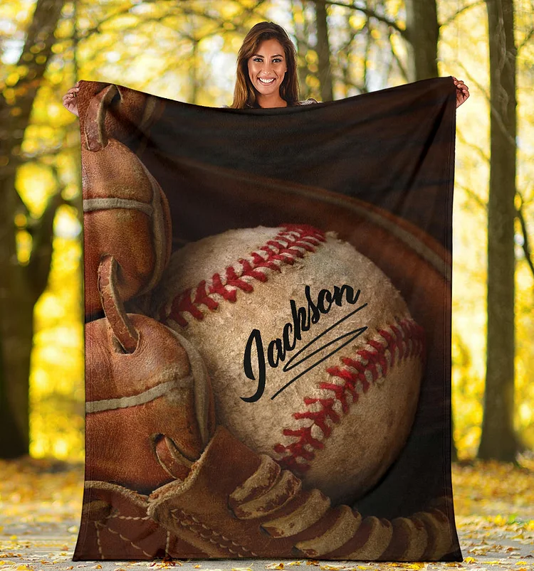 Personalized Baseball Blanket, Baseball Custom Name Number Soft Cozy Blanket | BKKid487