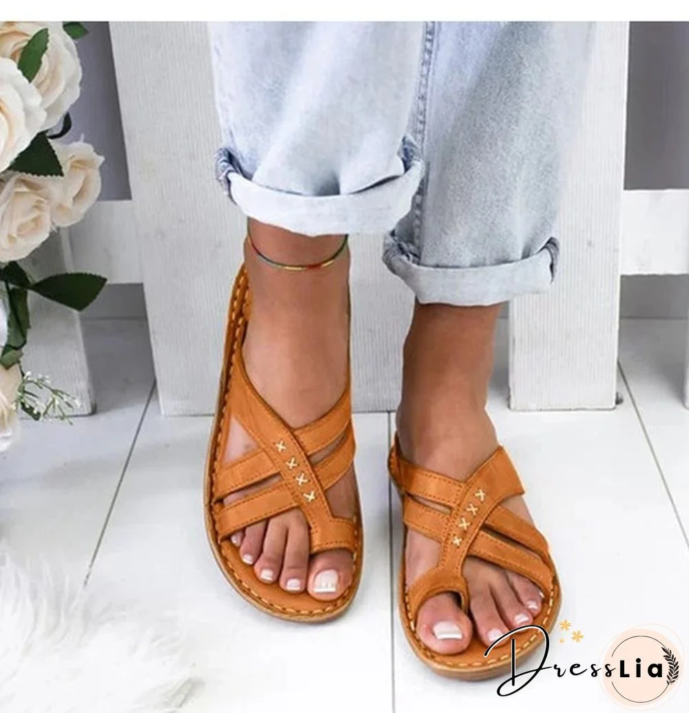 Summer Sandals Women Comfy Slippers Roman Leather Wedge Sandals Low Heels Beach Shoes Casual Flip Flops Sandalia Feminina