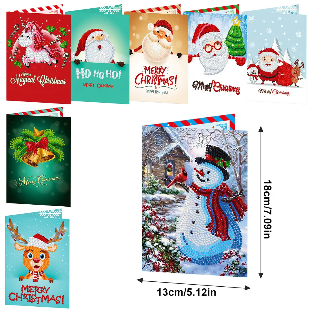 8PCS Christmas DIY Diamond Painting Greeting Card Kits with Envelopes Diamond Art Greeting Cards Diamond Art Cards Kits for Adults DIY Crafts Family Friend Gifts