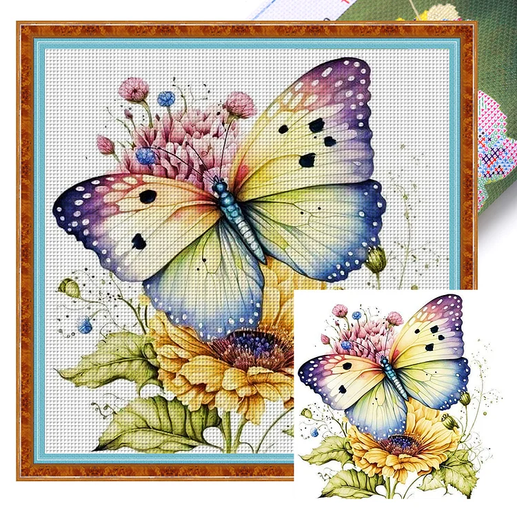 『YiShu』Flower Butterfly - 11CT Stamped Cross Stitch(40*40cm)
