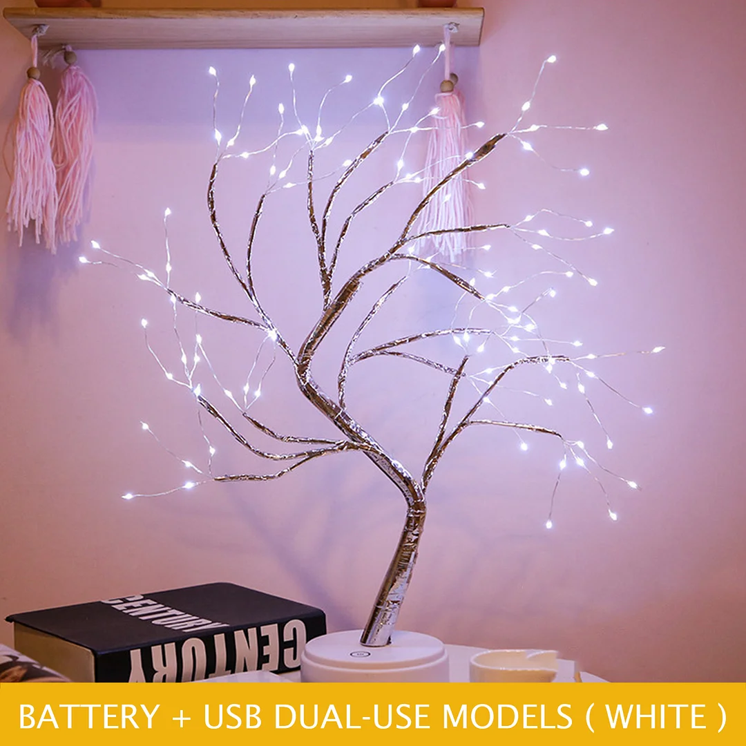 20 inch Tabletop Bonsai Tree Light, 108 LED Copper Wire Lamp (White)