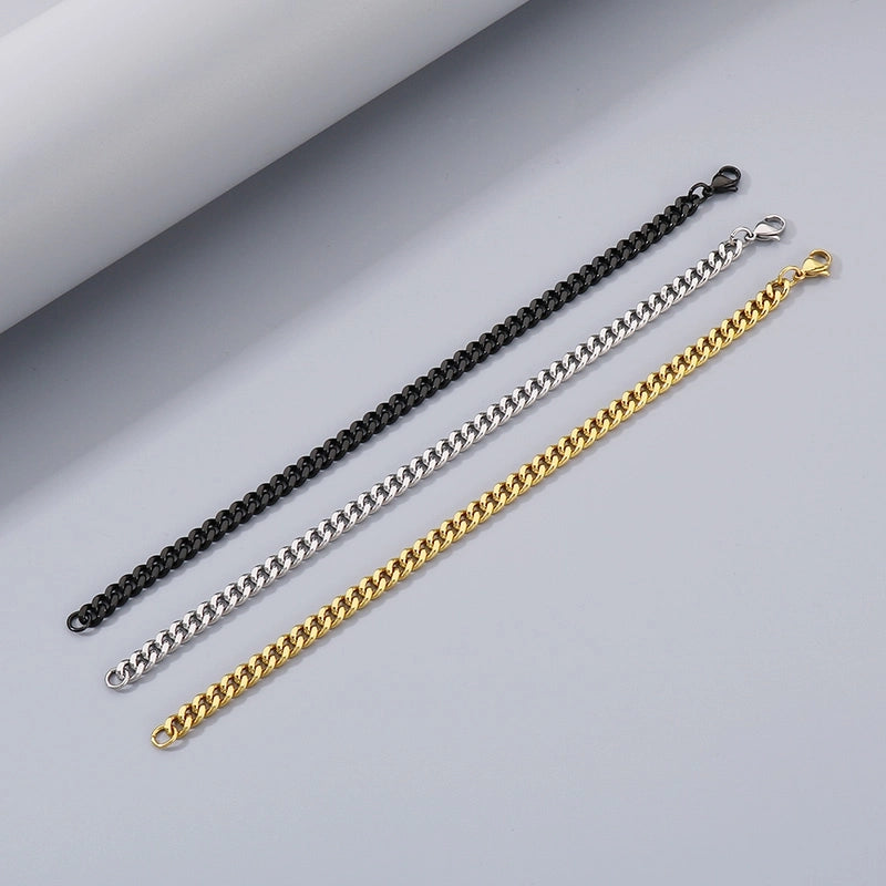 Stainless Steel Personality Fashion Trend Simple Two-Side Grinding Cuban Link Chain Bracelet Accessories