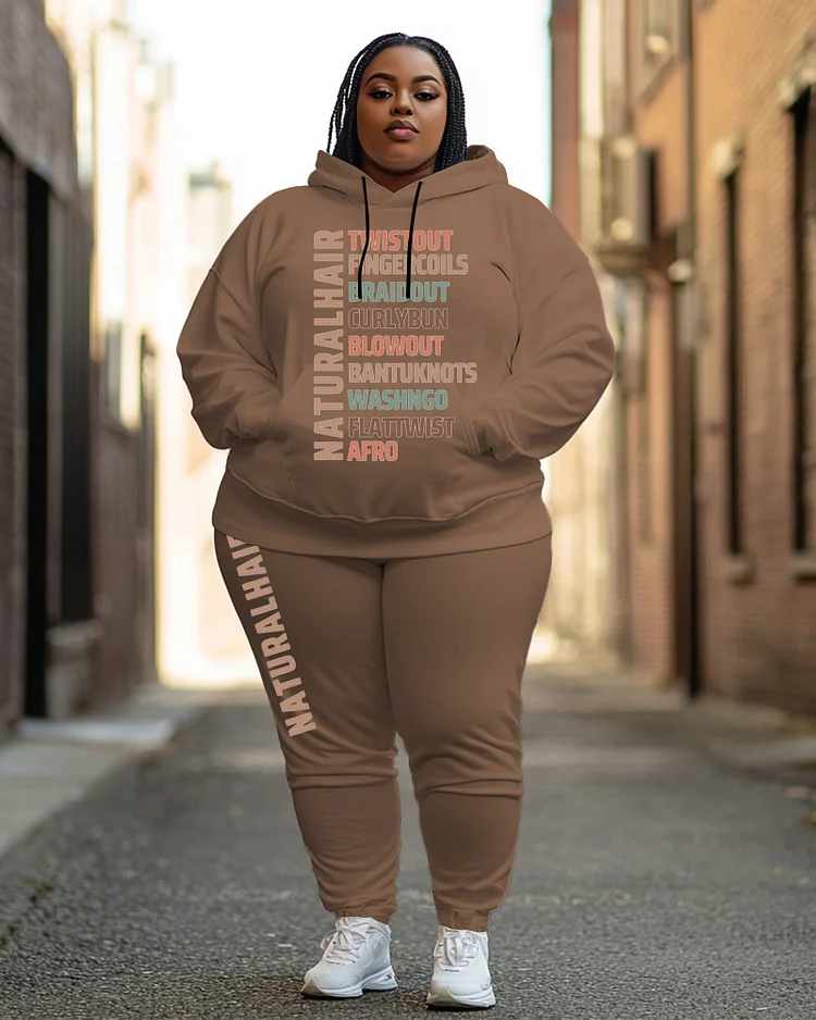 Women's Plus Size Naturalhair Hoodie and Casual Pants Set