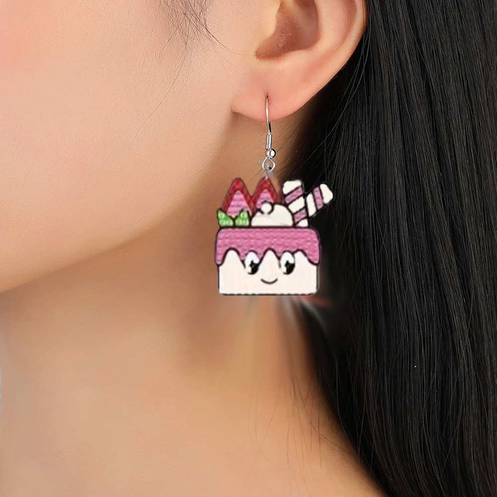 9 Pairs DIY Fruit Cake Candy Rainbow  Double Sided Diamond Painting DIY Earring Making Kit