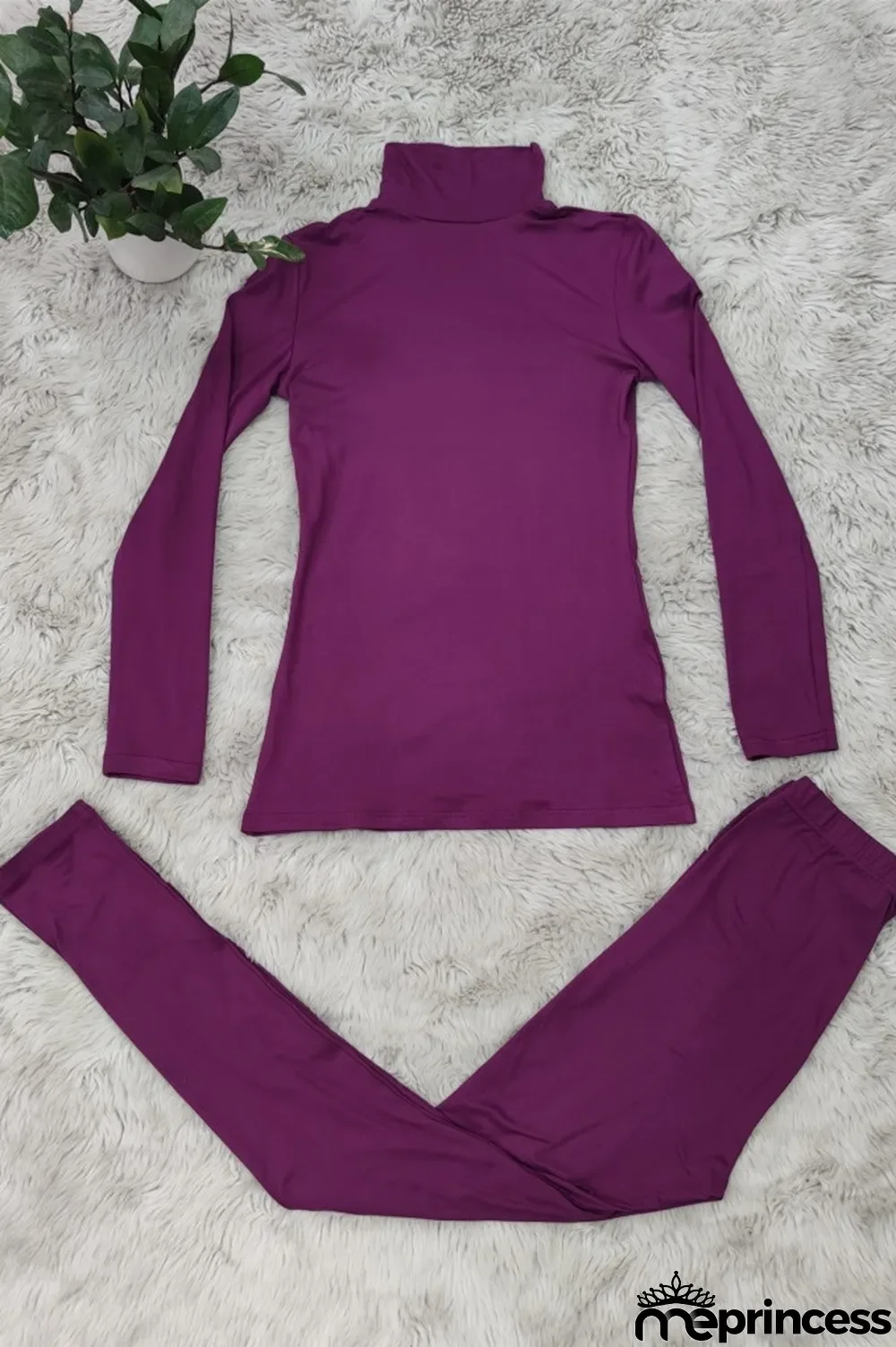 Dark Purple Fashion Casual Solid Basic Turtleneck Long Sleeve Two Pieces