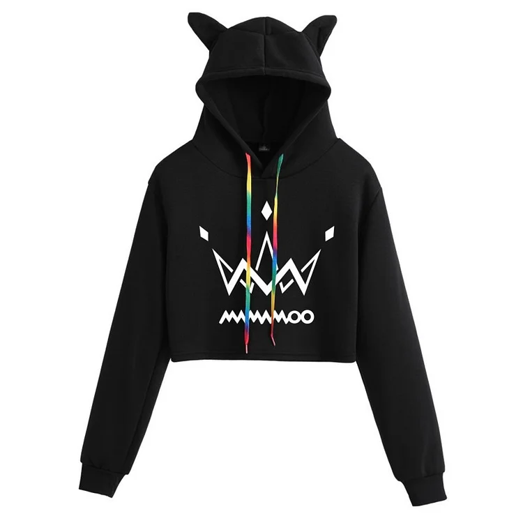 MAMAMOO Crown Logo Cat Ear Crop Hoodie