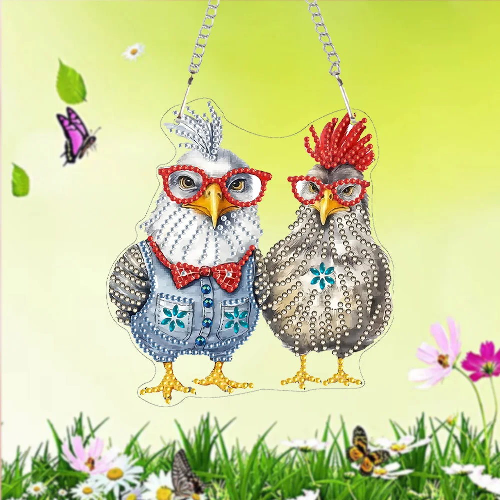 DIY Chicken Acrylic Special Shape 5D DIY Diamond Painting Dots Pendant for Home Decor(15*15cm)