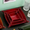 Valet Tray Leather Nightstand Jewelry Storage Tray Desktop Holder Box Leather Snap Tray Sundries Box for Dice Phone Sunglasses