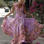 Bohemian Style Pink Rose Lightweight Vintage Style Long Dress With Straps - Image 6