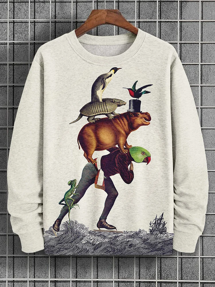 Men's Wild Animals Stacked Art Print Casual Sweatshirt