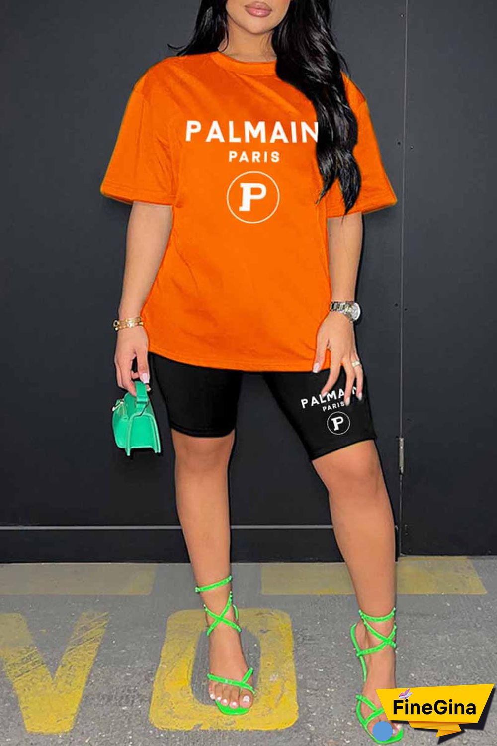 Blue Casual Print Letter O Neck Short Sleeve Two Pieces