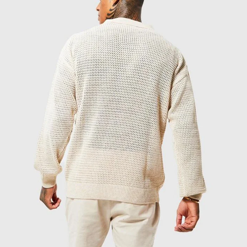 Men's Long-Sleeve Lapel Knitted Polo Sweater