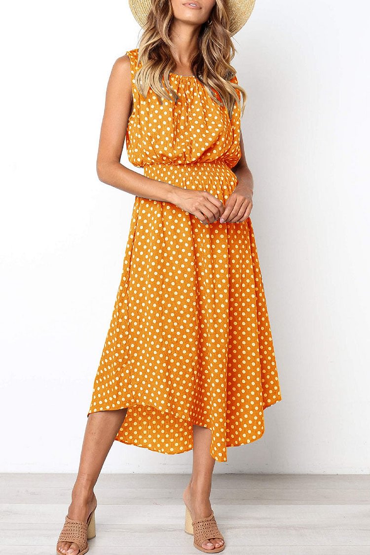 Fashion Street Dot Split Joint O Neck Irregular Dresses(4 colors)