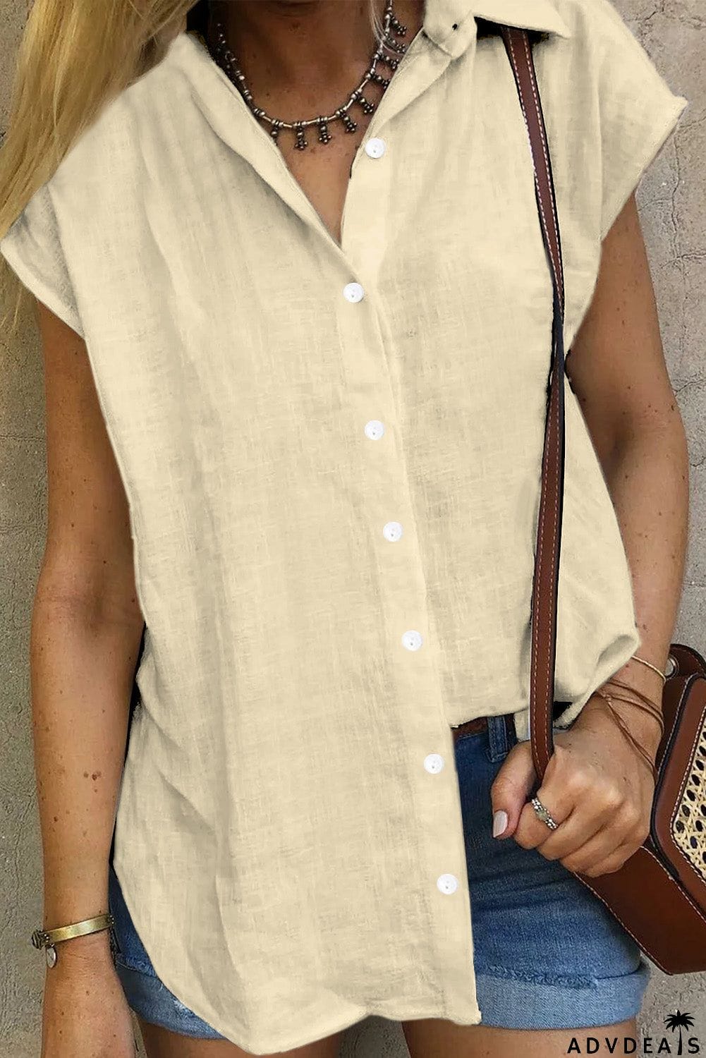 Turn-down Collar Button Front Tank