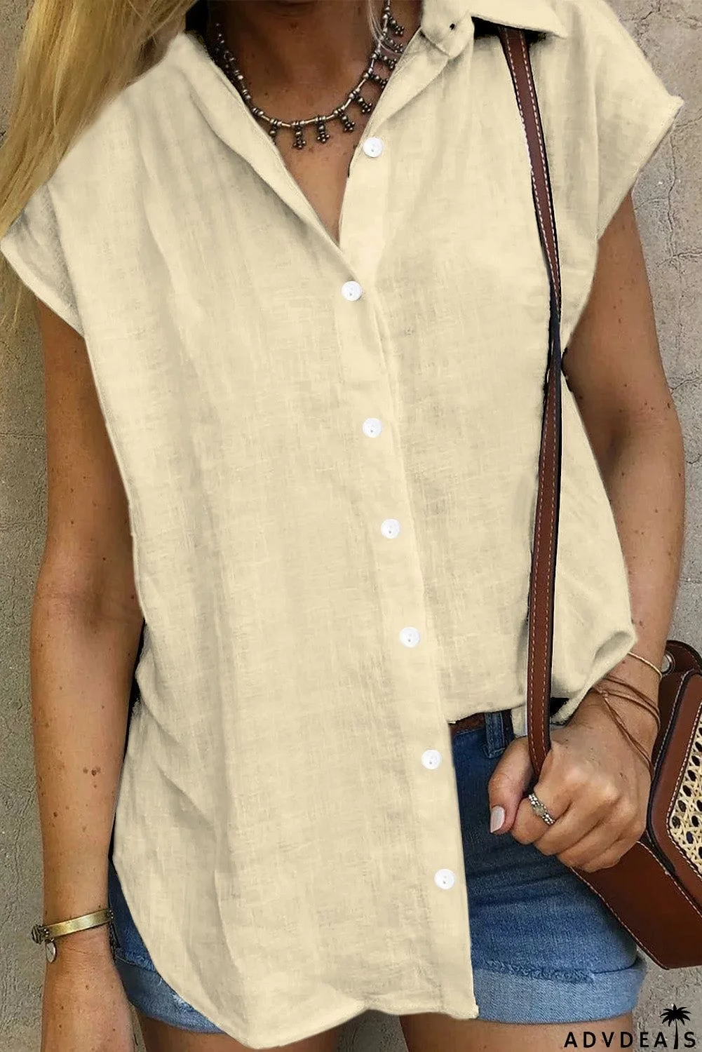 Turn-down Collar Button Front Tank