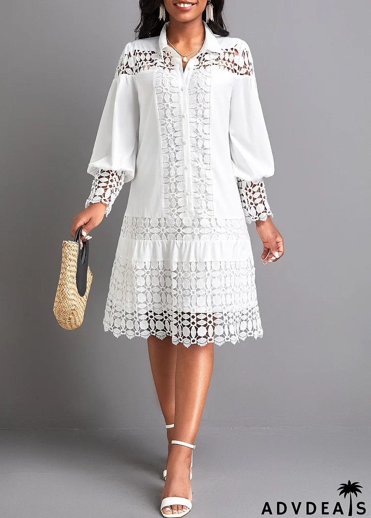 Patchwork White Lace Short Sleeve Dress