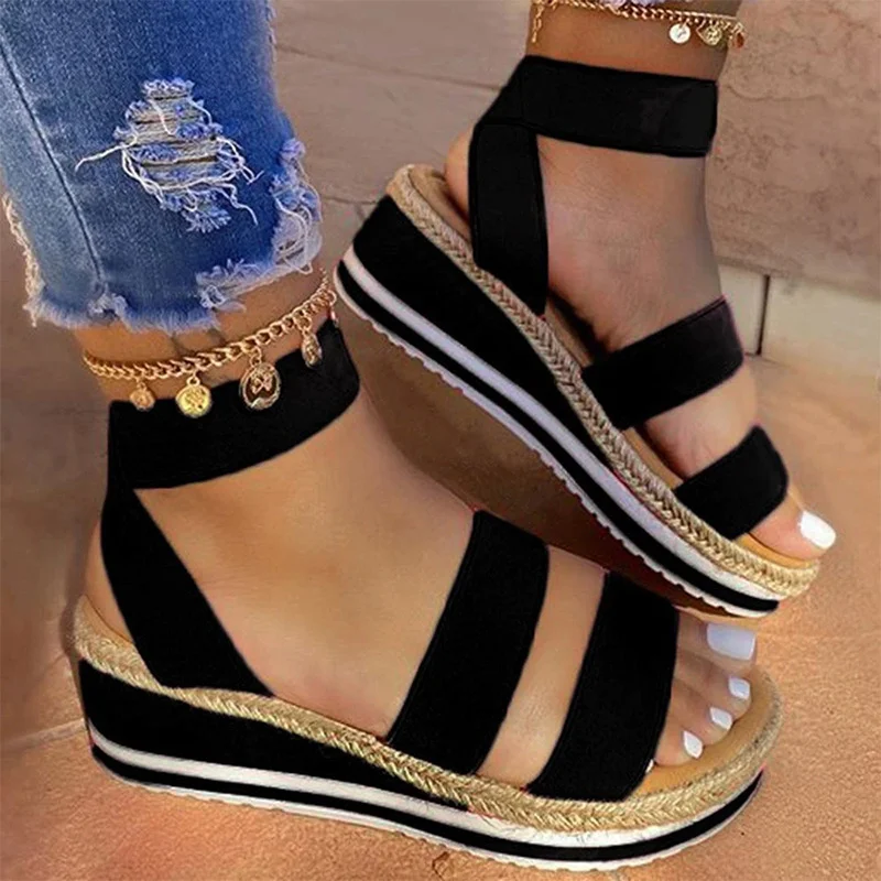 Qengg MCCKLE Sandals Women Wedges Platform Candy Color Ladies Hemp Shoes Ladies Summer Casual Slip on Strap Cross Cool Girls New