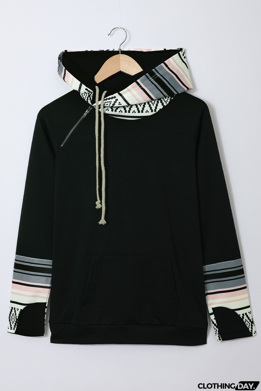 Plaid Double Hoods Thumb Hole Hoodie