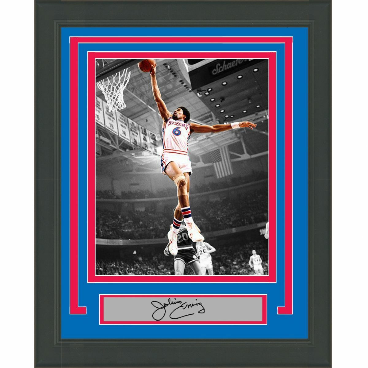 Framed JULIUS ERVING Facsimile Laser Engraved Auto Philadelphia 76ers Photo Poster painting