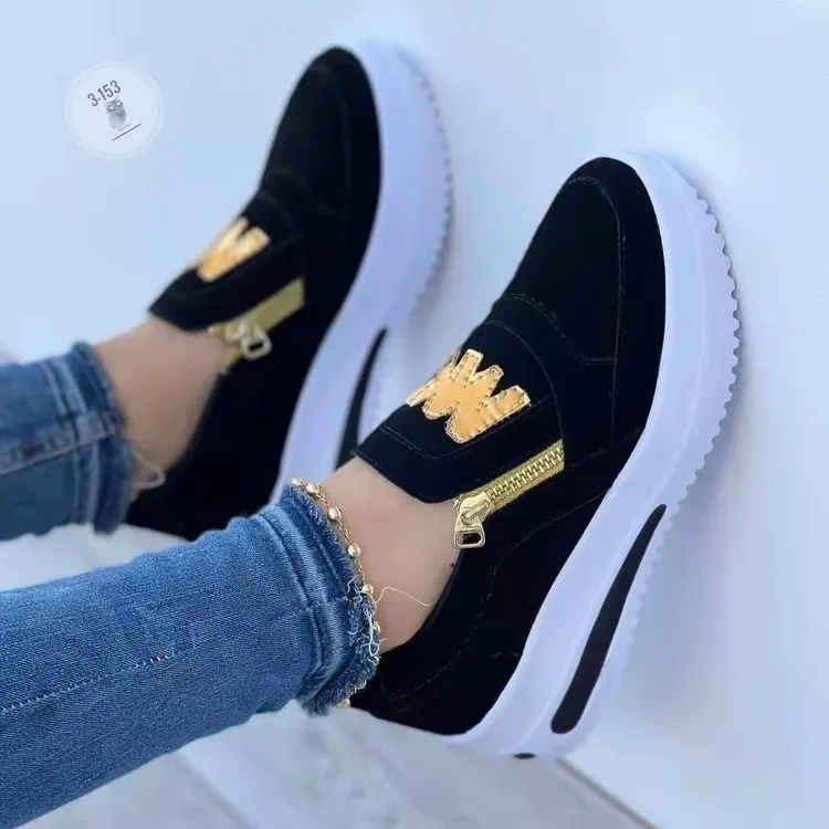 Breakj Breakj New Large-Size Sports Single Shoe Pine Cake Flat Bottom Zipper Color Casual Sneakers