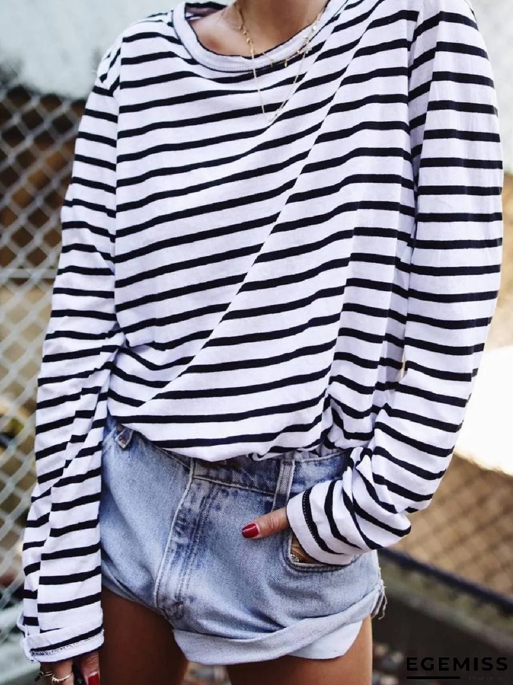 Stripes Casual Crew Neck T-shirt | EGEMISS