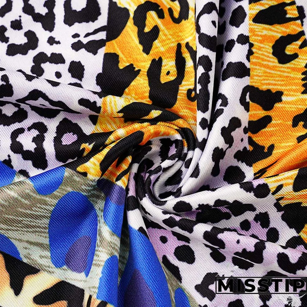 Leopard Print Fashion Casual Print Asymmetrical Off the Shoulder Plus Size Two Pieces