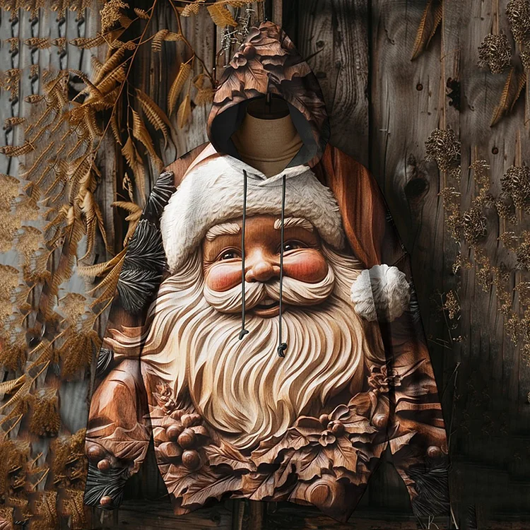 Men's Autumn Leaves Friendly Santa Claus Sculpture Art Print Hooded Sweatshirt