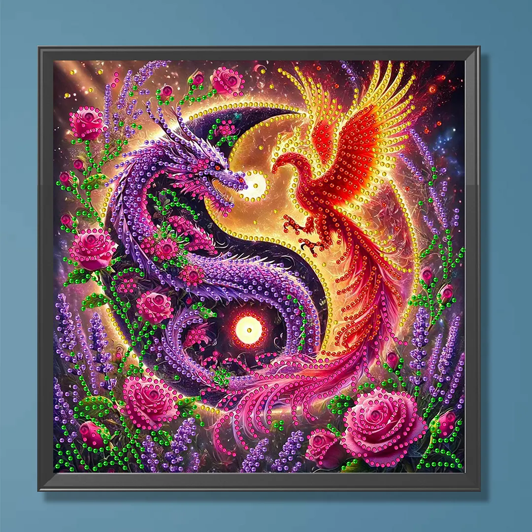 Dragon and Phoenix Yin Yang Bagua Special Shaped 5D DIY Partial Drill Diamond Painting Kits for Adults Beginners Home Decor Diamonds Paintings Gem Art 30x30cm