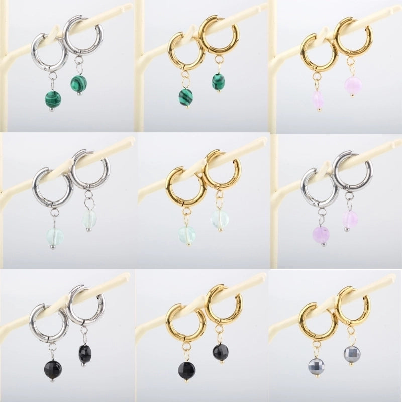 1 Pair Lady Modern Style Classic Style Geometric 304 Stainless Steel Natural Stone 18K Gold Plated Drop Earrings