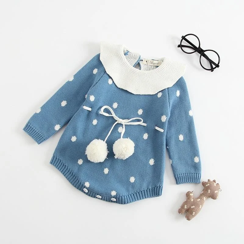 Newborn Baby Girls Boys Knitted Romper Baby Clothes Cotton Pompom Woolen Baby Rompers Ruffle Infant Baby Boys Jumpsuit Overalls