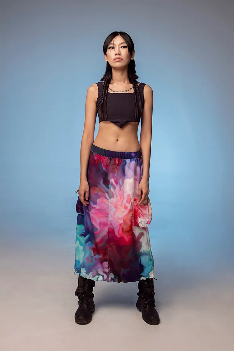ACID4YUPPIES Shakti Cargo Skirt - 12 Recycled Water Bottles - Multi Color