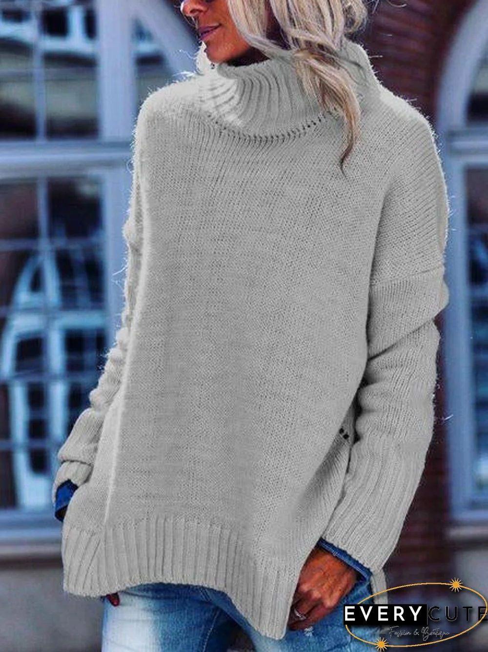 Shift Casual Knitted Solid Turtleneck Sweater