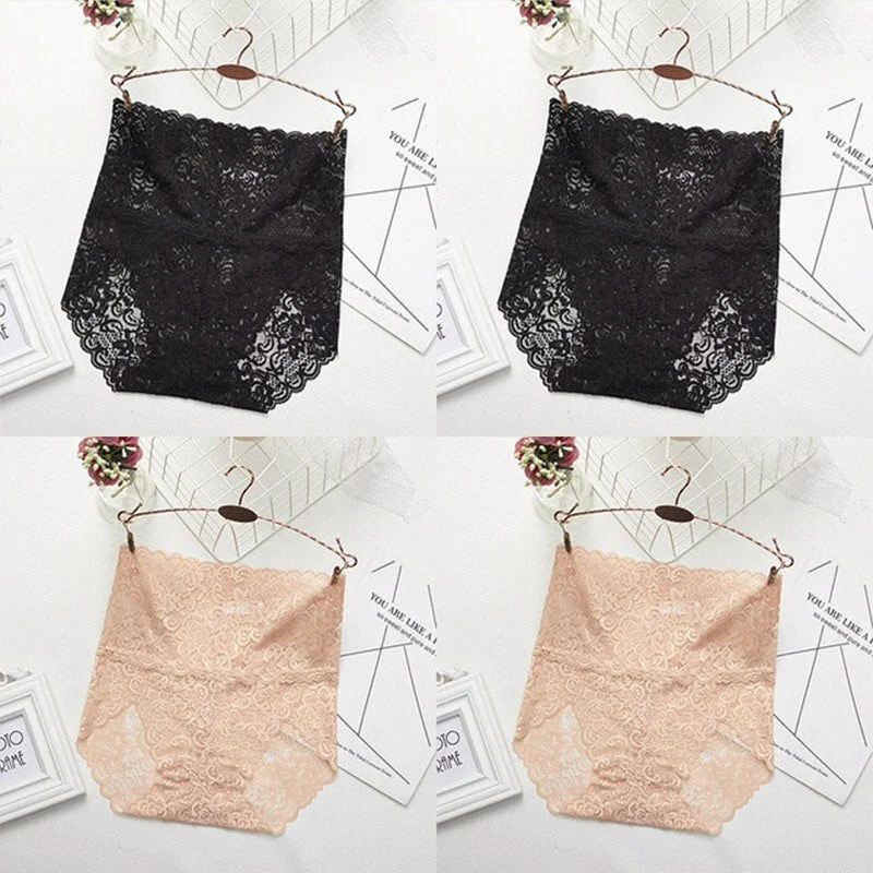 M-XXXL Women High Waist Lace Panties Sexy Underwear Women  Floral Transparent Lingerie Female Briefs Underpants Plus Size Pantys