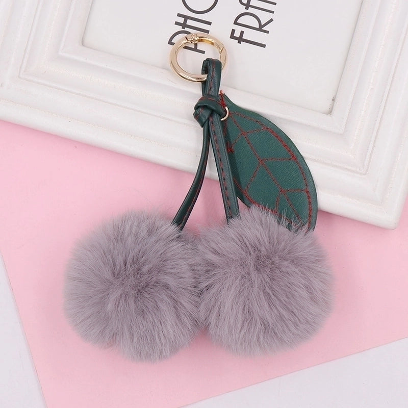 Beach Streetwear Cherry Imitate Rex Rabbit Fur Alloy Women’s Keychain