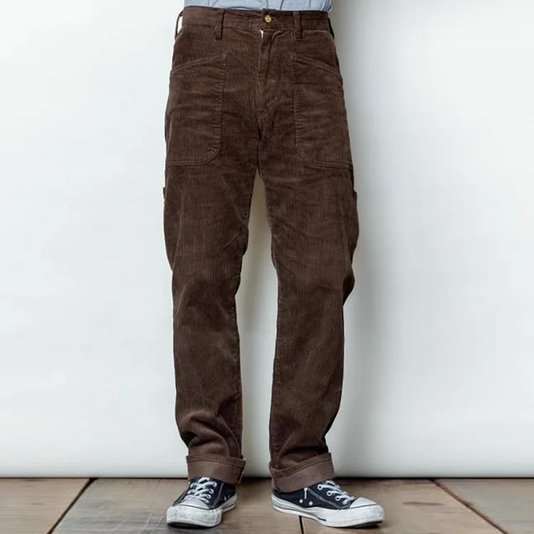 Retro Corduroy Zip Mid-Rise Micro-Taper Pocket Cargo Pants