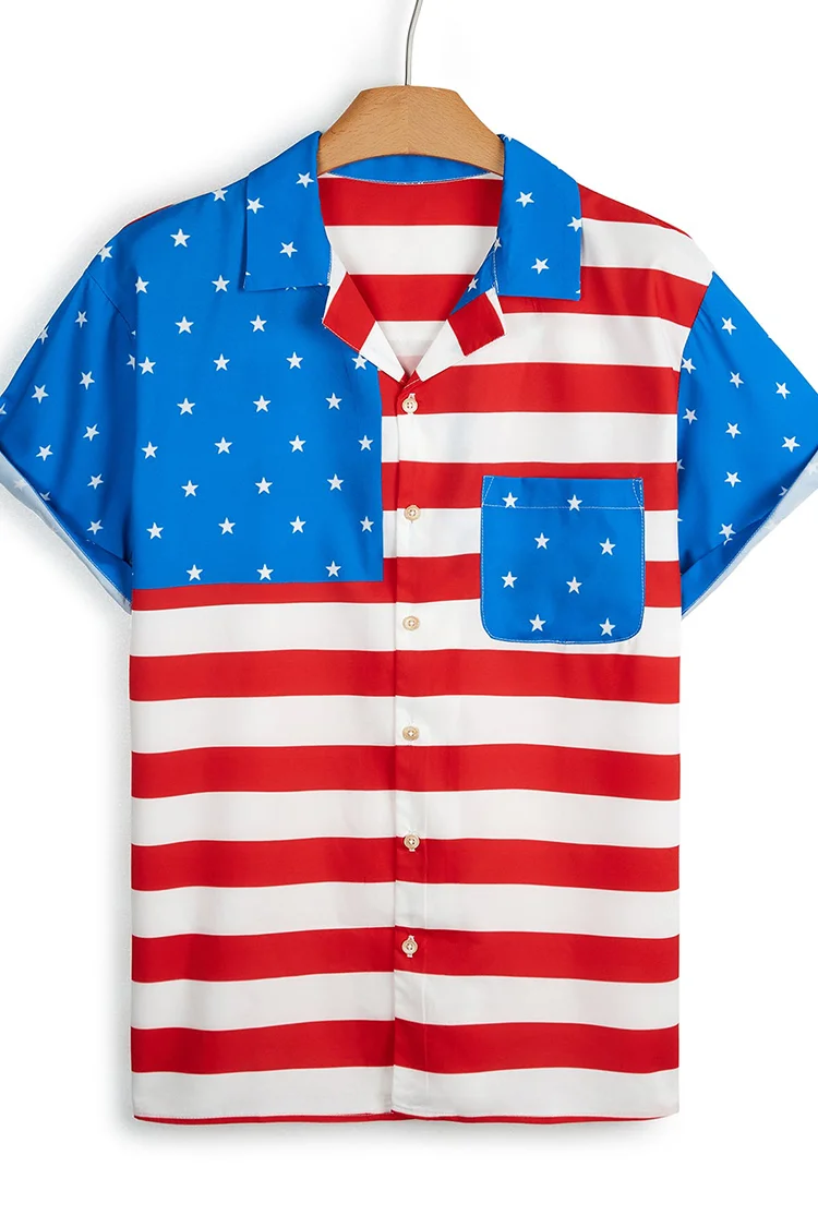 Tiboyz Men's Flag Print Holiday Short Sleeve Shirt