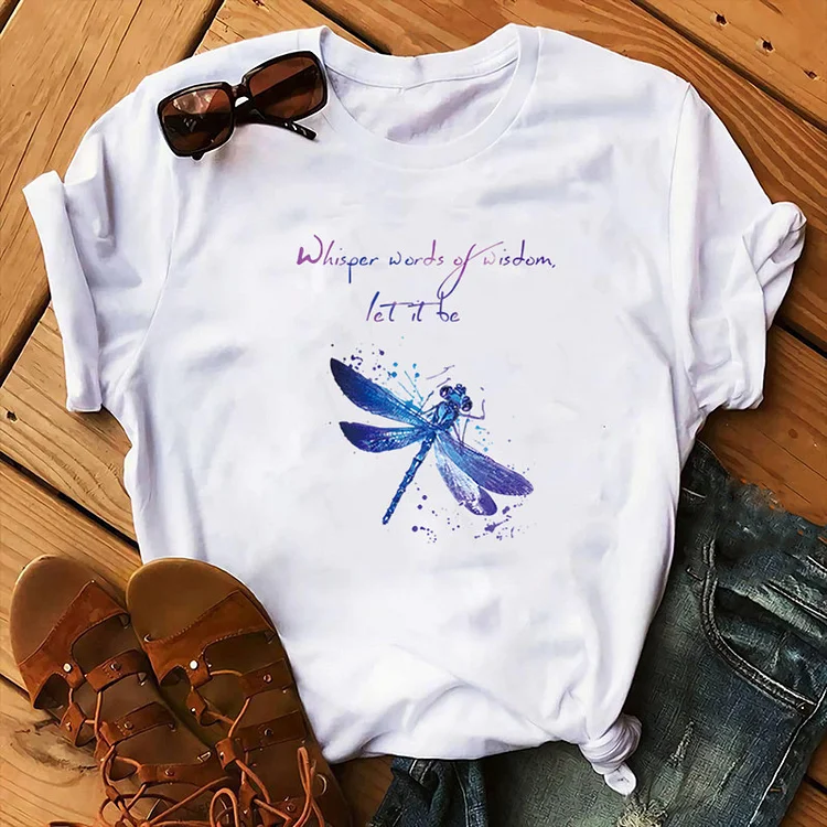 Simple Dragonfly Print Short Sleeve T-Shirt