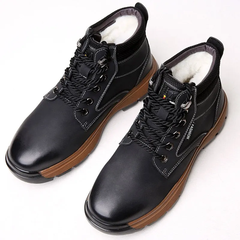 New Snow Boots mens Protective and Wear-resistant Sole Man Boots Warm Natural Wool Winter shoes Comfortable Ankle Walking Boots