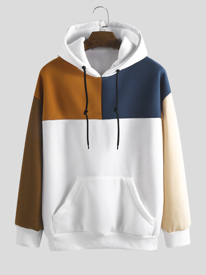 Mens Loose New Fashion Casual Color Matching Stitching Sweatshirt