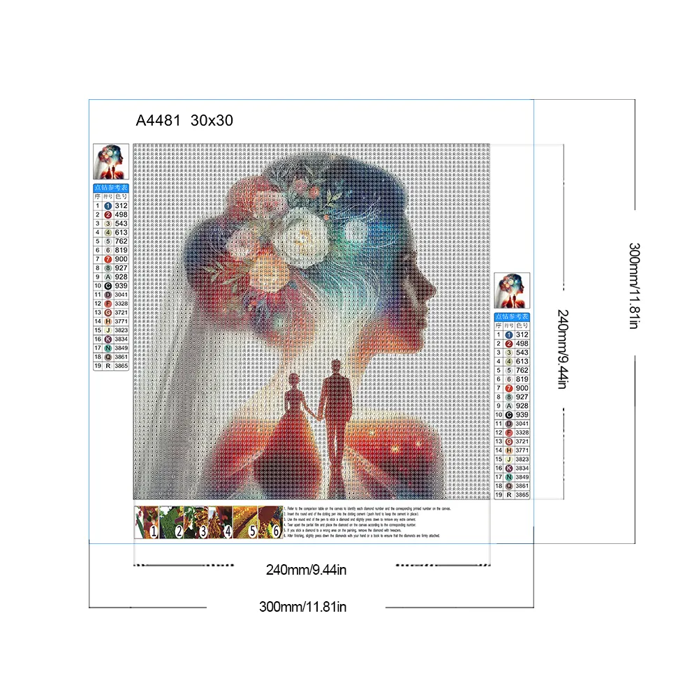 Diamond Painting - Full Round Drill - Romantic Wedding Silhouette(Canvas|30*30cm)