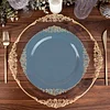 10 Pack | 10" Round Plastic Dinner Plates in Vintage Dusty Blue, Gold Leaf Embossed Baroque Disposable Plates