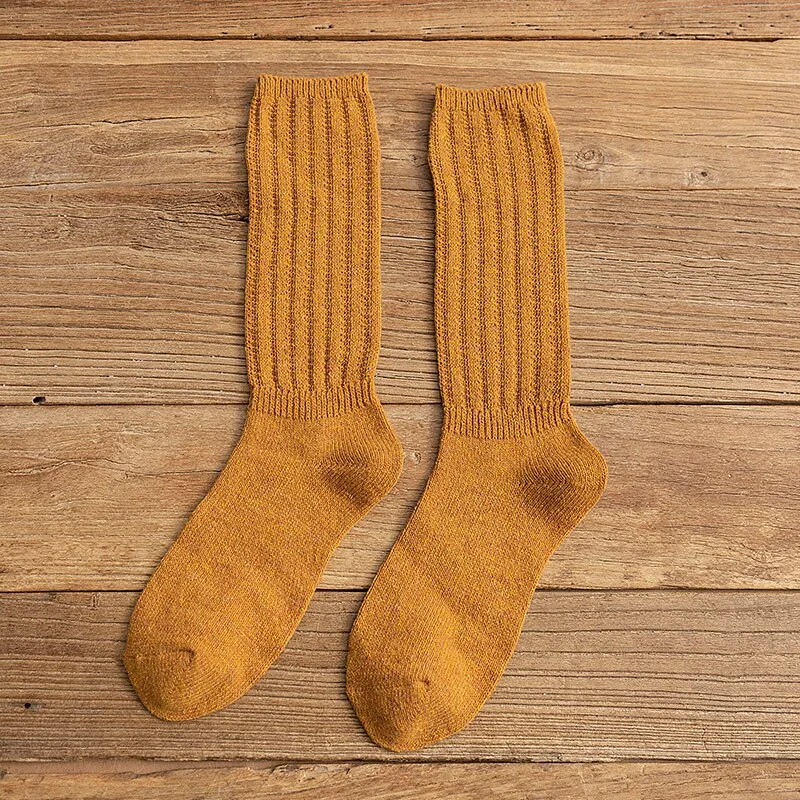 Solid Color Cotton Socks Autumn/Winter Warm Women's Socks Soft Comfortable Knitted Girls Casual Socks Middle Long Female Sox
