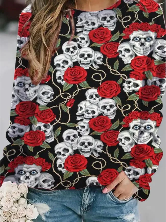 Women's Long Sleeve Scoop Neck Love Floral Printed Graphic Tops