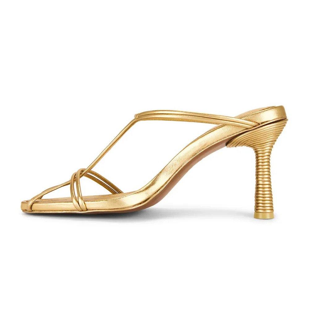 Women's Gold Pointed Toe Stiletto Heel Slip On Mules for women