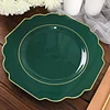 10 Pack | 11" Hunter Emerald Green Hard Plastic Dinner Plates, Disposable Tableware, Baroque Heavy Duty Plates with Gold Rim