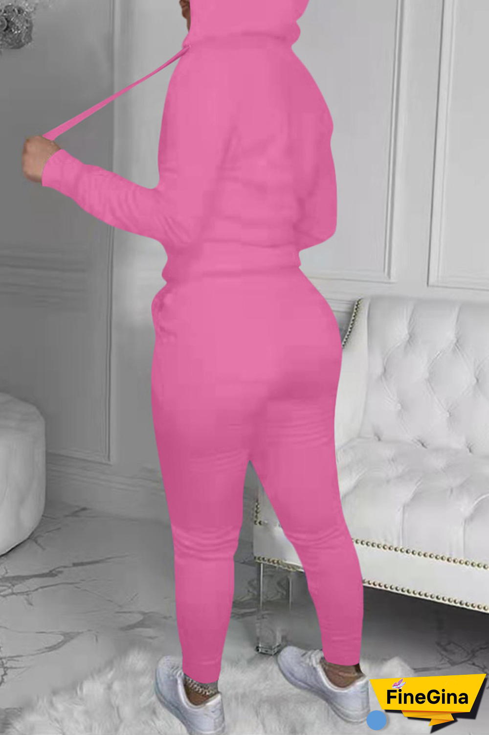 Yellow Street Print Patchwork Hooded Collar Long Sleeve Two Pieces