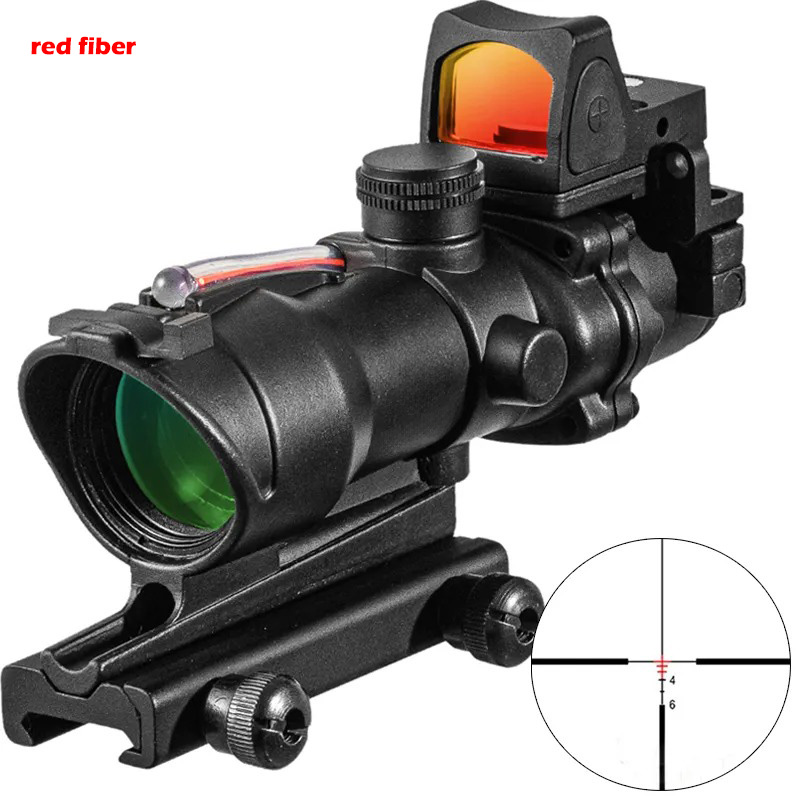 4x32 ACOG Style Fiber Rifle Scopes with Red Dot Sight Best Rfle Scopes Brands for Deer Hunting - HaikeWargame